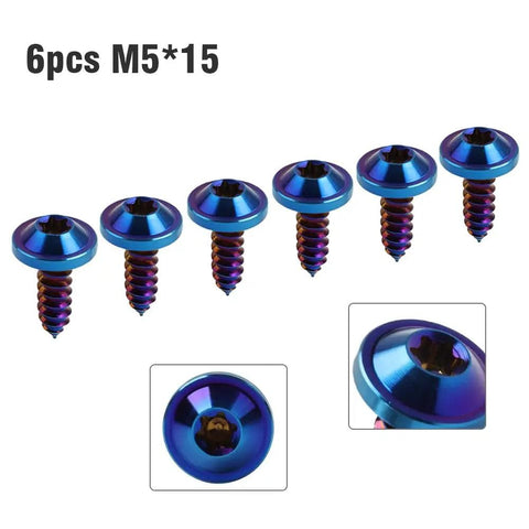 Six Pcs M5 By 15mm Titanium Alloy Self Tapping Bolts Torx Head With Burn Blue Finish For BMW Harley Honda Ducati Applications