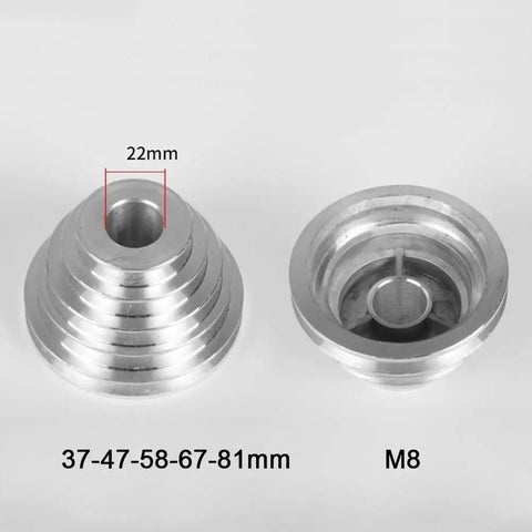 Heavy Duty Aluminum Pagoda Pulley For Benchtop Drill Press V Belt Drive 14Mm To 22mm With 5 Step Adjustable Speed Control upgrade, showing sizes.