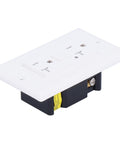 Rock Solid 20 Amp Smart Gfci Outlet With Child Door Shutters And Etl Listing For Knockout Shock Safety In Kitchens Bathrooms And Patios.Zero Sweat Wiring Slick White Abs Terminal Cover angled view showing black terminal and white housing.