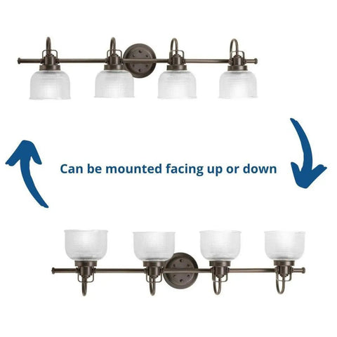 Archie Collection 4-Light Bath Vanity Light With Clear Double Prismatic Glass Shades In Venetian Bronze Finish, versatile mounting