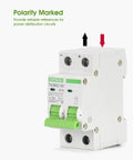 12V-110V DC Miniature Circuit Breaker, 15 Amp 2-Pole Battery Protector For Solar PV Systems And RVs, Thermal Magnetic Trip, DIN Rail Mount DC Disconnect Switch, Beefy Short-Circuit Protection With Quick Trip, front view