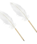 Top Shelf White Retro Feather Ballpoint Pens Two Pack Slick Refillable Signature Writing Set For Weddings Offices And Journals Smooth Glide Ink, elegant white feather tips.