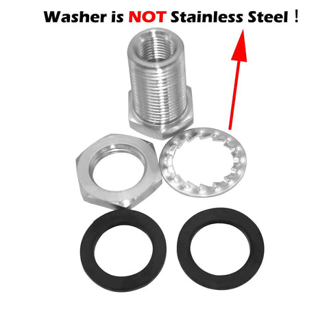 Stainless Steel One Quarter Inch NPT Female Bulkhead Coupler set with washers, hex nut, in corrosion resistant 304 grade for plumbing