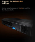Next Level External GPU Docking Station With AMD Radeon 7600M XT Graphics And Eight GB Memory showing Oculink connection and power switch.