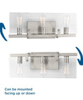 Glayse Collection 3-Light Clear Glass Luxe Bath Vanity Light in Brushed Nickel, sleek modern fixture, up and down mounting options.