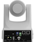 Close-up of Dual White PtZ Camera Bundle With 20x Optical Zoom Native SDI HDMI USB and NDI HX Streaming rear connections.