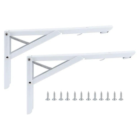 Foldable Metal Wall Shelf Bracket Set 2 Pack With Screws 24Cm By 13Cm Right Angle Triangular Support Space Saver Wall Mount Shelf Brackets