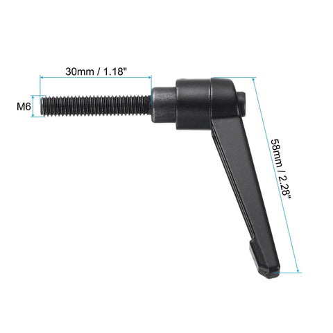 Adjustable Clamping Lever Set M6 Thread Push Button Ratchet Handle With Locked Rotating Screw Knobs, Carbon Steel Black Finish