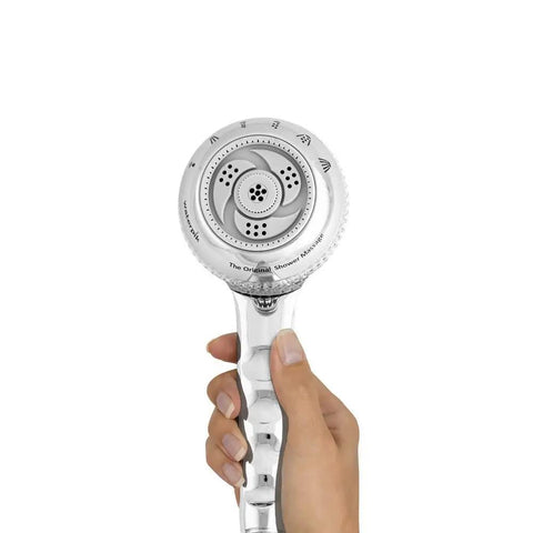 Hand holding Original Massage Shower Head With Handheld Spray And PowerSpray 2.5 GPM Chrome Finish Adjustable Bracket