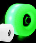 Glowing green and white Lit Up Quad Roller Skate Wheels with ABEC Nine Bearings 32mm by 58mm Durable Durathane material