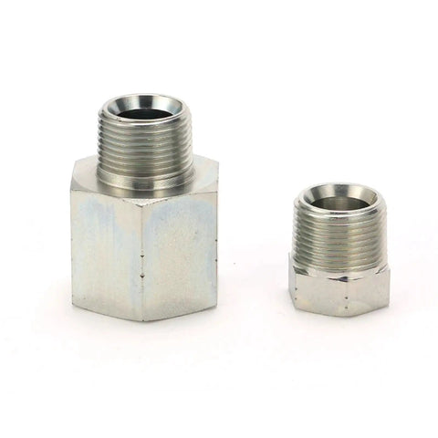 Two brass adapters from 100 Pcs 5N-02-04 NPT Male And Female Hose Fittings Kit for quick connects, shown side by side.