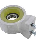 Premium Billet Aluminum Driveshaft Carrier Bearing with High Grade Polyurethane Insert, side view with mounting bolts.