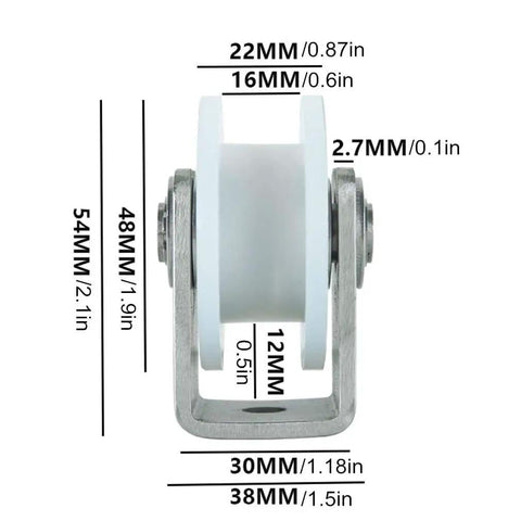 Front view of Heavy Duty Nylon Caster Wheel With Groove Sliding Track Roller Directional Pulley 201 Stainless Steel Bearing