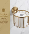 Antique Brass Toilet Paper Holder With Hollow Out Wall Mount For Bathroom Space Saver Built To Last With Mounting Kit Included Easy Install Metal Tissue Roll Basket