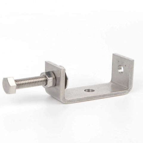 Kyien 65mm stainless steel C-clamp, side view with threaded screw and base mounting hole