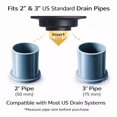 Heavy Duty 4X4 Inch Square Shower Drain Made From Real 304 Stainless Steel Bathroom Floor Drain With Clever Automatic Sealing Design, compatible with 2 and 3 inch US standard drain pipes.