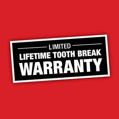 Limited lifetime tooth break warranty sign on a red background