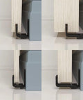 2 Pack Barn Door Bottom Floor Guide With Extend Bracket Wall Mounted Adjustable Flush Bottom Matte Black in use with door.