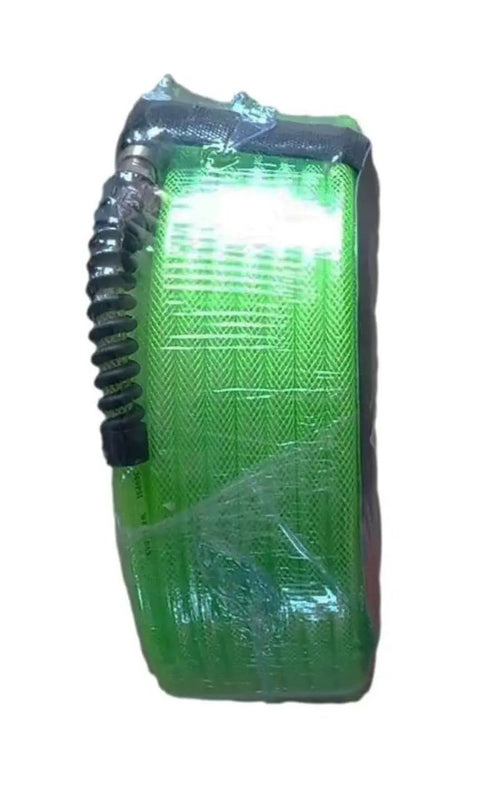 Industrial Interchange Air Hose Pro Grade With Ball Coupler And Air Safety Plug, coiled transparent green polyurethane