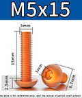 Five Piece M5 Hex Socket Round Head Screws Set 0.8mm Pitch Aluminum Alloy Anodized Colorful Brown and Orange Bike Accessory M5x15mm Easy Fit for Bicycle Frames and Components