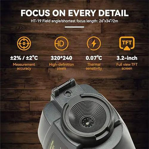 Close-up of Pro Grade High Resolution Infrared Thermal Imaging Camera 320 By 240 With 3.2 Inch Color Display Model HTI 19 lens