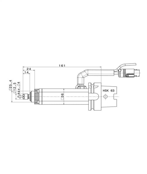 High Performance Water Cooled Spindle For Heavy Duty Turning And Milling Centers Featuring HSK Shank with technical dimensions.