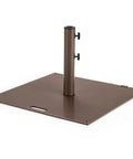 Heavy Duty 50 Lb Patio Umbrella Base Portable Outdoor Stand With 24 Inch Square Holder and Two Tightening Knobs, brown steel.
