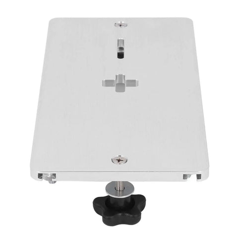 Solid As A Rock 6061 Aluminum Alloy Electric Jig Saw Flip Board And Router Table Insert Plate for woodworking, top view with mounting holes.