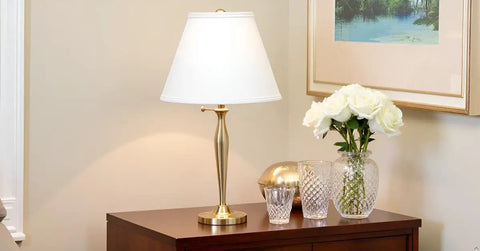 White Empire Lamp Shade With Brass Spider Fitter For Harp Attachment, 7 In Top, 13 In Bottom, 9.5 In Slant Height, Linen Gingham Pattern