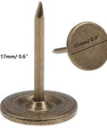 Total No Sweat Bronze Upholstery Thumb Tacks For Couch And Wall Wood Crafting Include Legit 100 Piece Kit dimensions showing pin and base size.