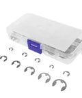 Assorted Stainless Steel External Retaining Ring Kit With 10 Sizes In A Sturdy Plastic Box Easy Removal And Grab And Go Transport Ideal For Assembly Maintenance And Professional Projects, open box