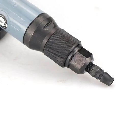 Close-up of the connector on the Badass 4 Inch Pneumatic Angle Grinder featuring stepless speed control and smooth exhaust.