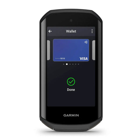 Edge 1050 Premium Cycling Computer Bundle with color touchscreen displaying payment app interface