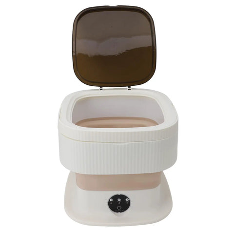 Ultra Compact Foldable Portable Washing Machine with Two In One Wash And Dry Combo Function, showing top view with lid open.