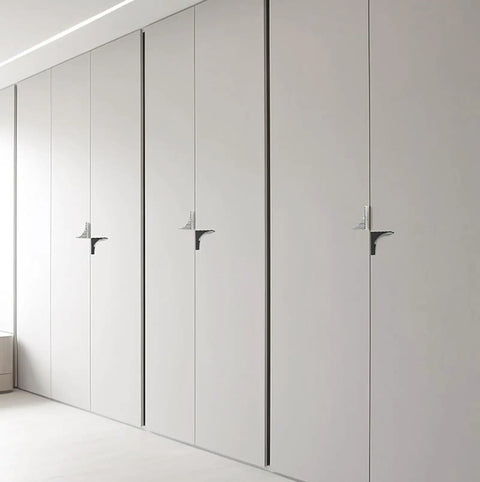 Closet with 4 Pack Silver Cabinet Pulls Set Zinc Alloy Slick Modern Minimalist Drawer Handles installed, sleek design visible
