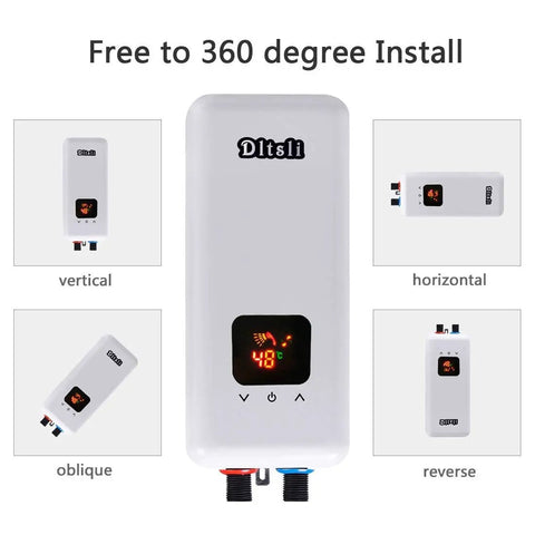240V 5.5KW 4.5KW 3.5KW On-Demand Tankless Electric Water Heater with Three Power Levels, digital display, multiple installation angles