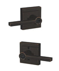 Latitude Lever Door Lock With Upland Trim Keyed Entry In Aged Bronze For Exterior Doors, square base with sleek handle