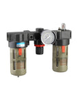 Pro Grade Air Filter Regulator Lubricator FRL Unit With Auto Drain In One Quarter Three Eighth And One Half Inch Lines BC3000 A Type PT3 8 All In One Compressed Air Station For Shop And Industrial Use showing gauge and auto drain