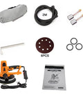 Smooth Operator Wall Grinder And Polishing Machine With Dust Free Self Absorption For Putty And Drywall Adjustable Speed Up to 2500 Rpm includes accessories like hose, sanding pad, and manual.