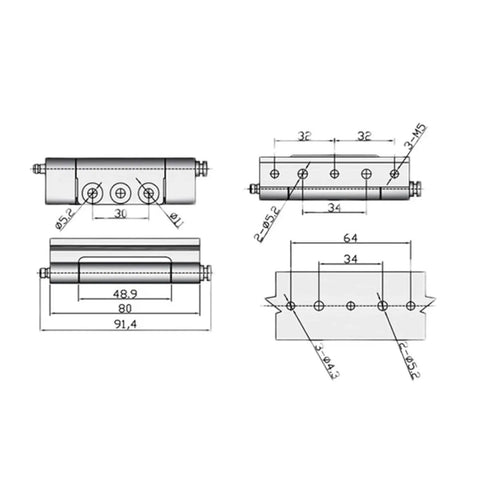 Technical drawing of Heavy Duty Stainless Steel Self Closing Reversible Door Hinge Engineered For Flawless Cabinet Glides.