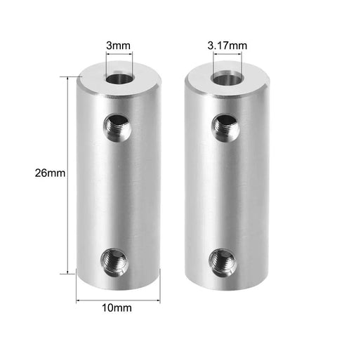 3Mm To One Eighth Inch Bore Rigid Shaft Coupling With Set Screw, Aluminum Alloy, 26Mm Length, 10Mm Outer Diameter illustration