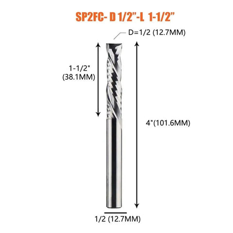 Precision Professional Grade Heavy Duty 2 Flute Compression Spiral Carbide Router Bit Cuts Slick As Glass On Plywood And Mdf Zero Tear Out And Delivers Sharp Edge Cleanup, 1/2" diameter, 4" length.