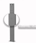 Heavy Duty Built Like A Tank EV Charger Station Box With Weatherproof Rain Shield detailed view of gray ground mount post.