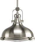One Light Fresnel Glass Coastal Pendant In Brushed Nickel Finish For Indoor Kitchens And Bars Dope Industrial Coastal Lighting