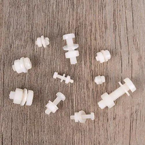 Nylon Screw Nut Washer Assortment Kit M2 To M5 With 270 Pieces displayed on wood surface