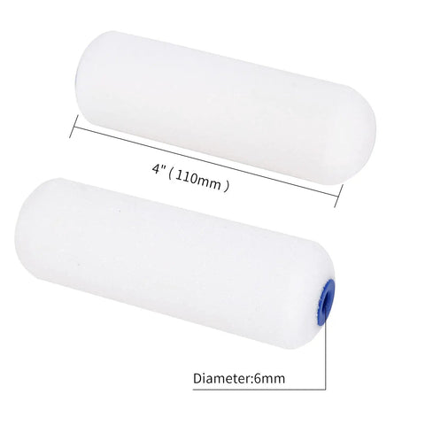 4 Inch Foam Paint Roller Set 10 Pack Pro Grade High Density Small Rollers shown in close-up with dimensions labeled
