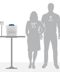 Heavy Duty Clear Storage Bins 2 Pack With Tight Blue Latches beside life-size silhouettes for scale, showing 12.25" height.