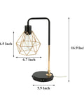 Set Of 2 Touch Control Black And Gold Desk Lamps With 2 USB Ports, Industrial Cage Style Bedside Reading Lamps dimensions