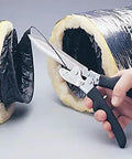 Using Beast Duct Cutter With Built In Wire Cutter, Double Edged Blade for cutting ductwork insulation, ideal HVAC tool for tight spaces