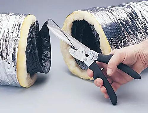 Using Beast Duct Cutter With Built In Wire Cutter, Double Edged Blade for cutting ductwork insulation, ideal HVAC tool for tight spaces